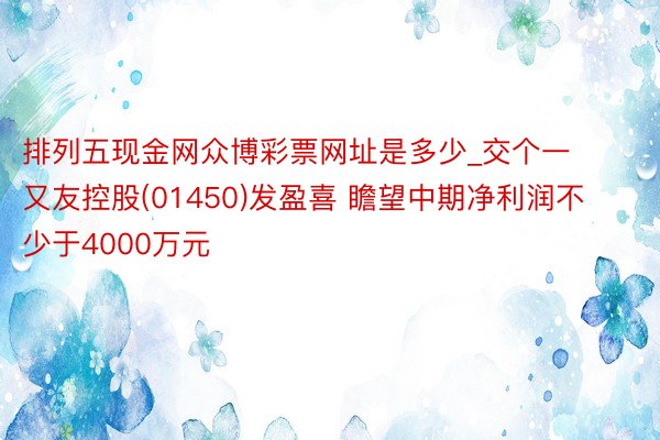 排列五现金网众博彩票网址是多少_交个一又友控股(01450)发盈喜 瞻望中期净利润不少于4000万元