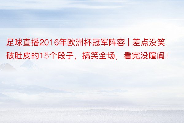 足球直播2016年欧洲杯冠军阵容 | 差点没笑破肚皮的15个段子，搞笑全场，看完没喧阗！