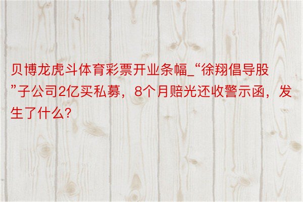 贝博龙虎斗体育彩票开业条幅_“徐翔倡导股”子公司2亿买私募，8个月赔光还收警示函，发生了什么？