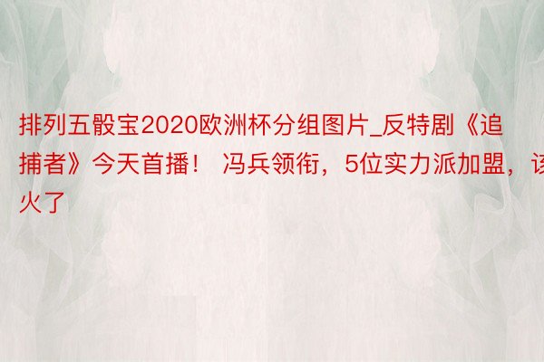 排列五骰宝2020欧洲杯分组图片_反特剧《追捕者》今天首播！ 冯兵领衔，5位实力派加盟，该火了