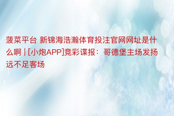 菠菜平台 新锦海浩瀚体育投注官网网址是什么啊 | [小炮APP]竞彩谍报：哥德堡主场发扬远不足客场